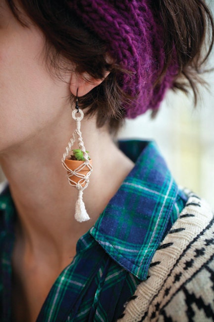 Mini Macrame Plant Hanger Earrings