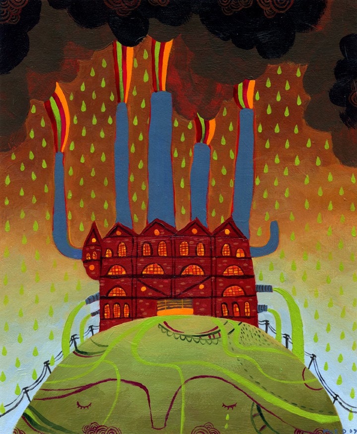 Factory on a Hill original painting