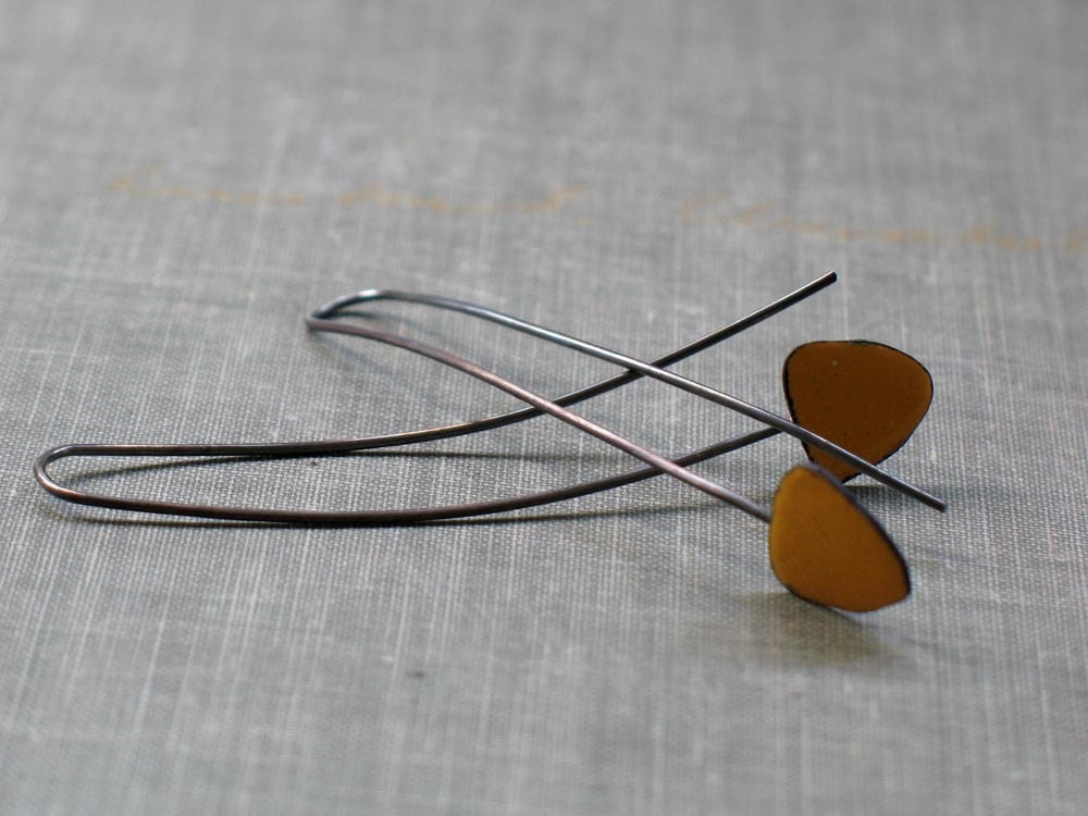 calder earrings- long yellow enamel drops