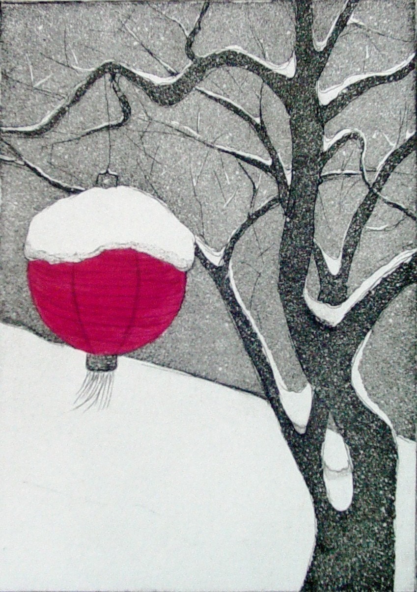 Etching Winter Tree Original Intaglio Hand Pulled Print