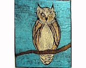 Owl woodblock print hand-pulled original art 16X20