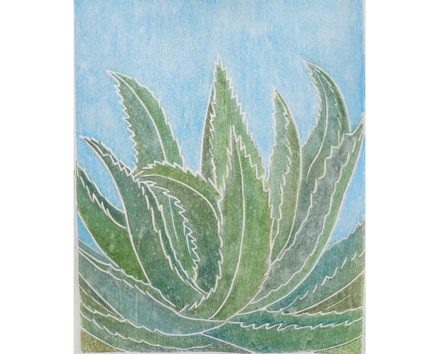 Woodblock Print Agave original white line woodblock print