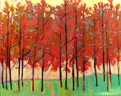 Abstract Red Trees- Abstract, Huge Contemporary Acrylic on a Extra Large Canvas Commissioned Painting by Patty Baker