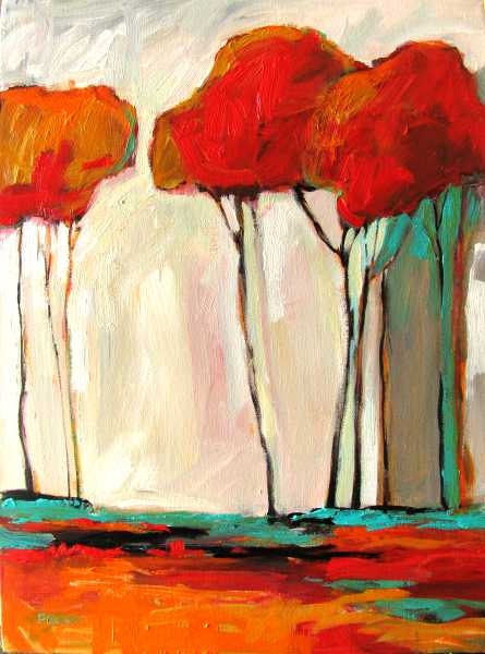 Tall Autumn Trees- Abstract, Huge Contemporary Acrylic on a Extra Large Canvas Commissioned Painting by Patty Baker