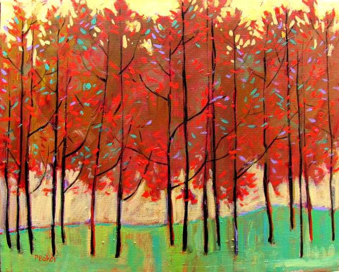 Abstract Red Trees- Abstract, Huge Contemporary Acrylic on a Extra Large Canvas Commissioned Painting by Patty Baker
