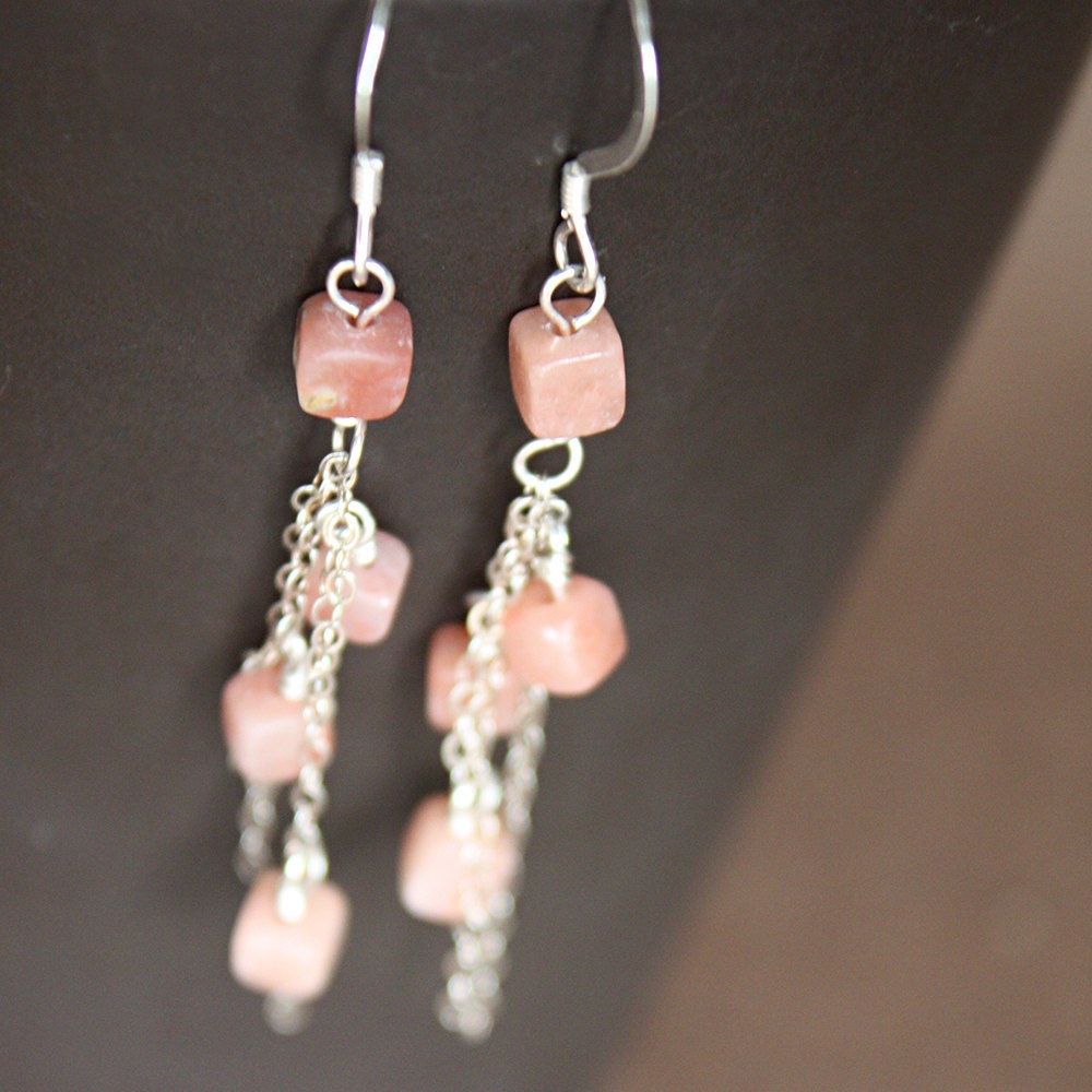 Earrings, Sterling Silver and Pink Rhodonite