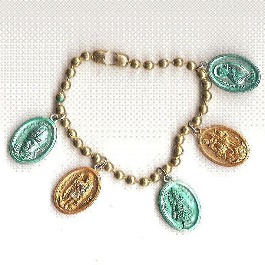 Jobs and Income, Saints for Finances Five Patron Saints Charm Bracelet on Large Ball Chain