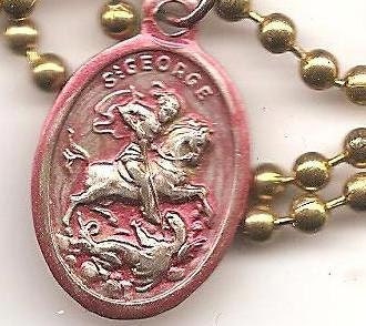 Dragonslayers, St. George Gold Colored Patron Saint Medal on Brass Ball Chain