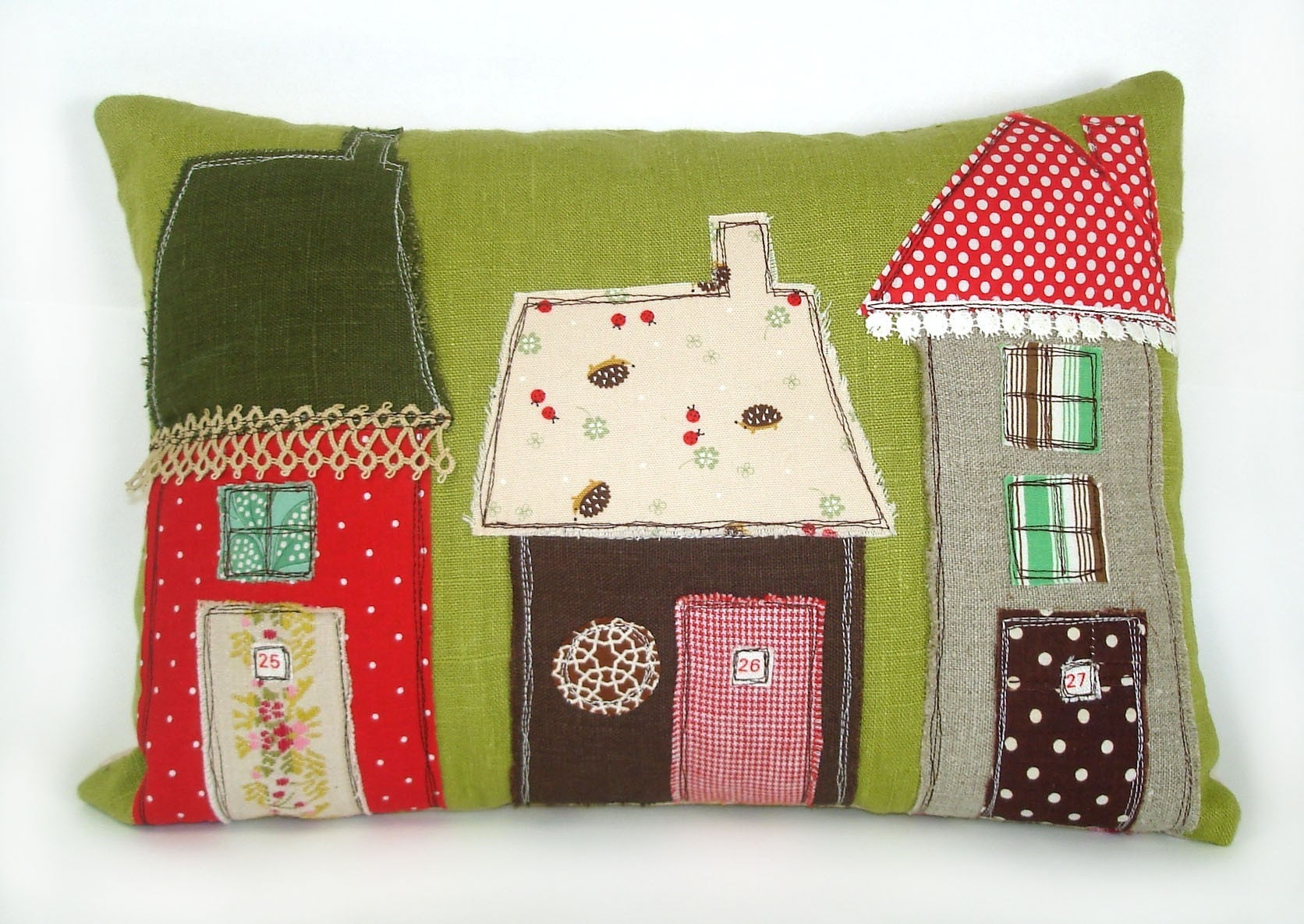 Vintage Fabric Applique House Pillow Made to by RobinsEggBlue