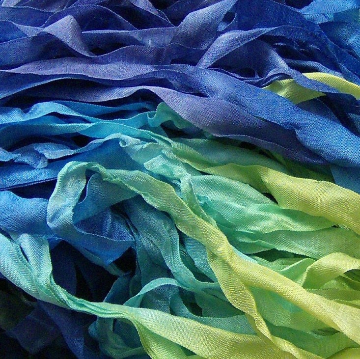 Hand Dyed Ribbon  MERMAID  Half Inch 5 yards