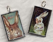 Vintage EASTER BUNNIES Art Glass Pendant