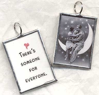 Vintage Image Faith Hope Love in that THEREs SOMEONE for EVERYONE Art Glass Pendant Valentine
