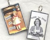 Vintage Image BORN to COOK Art Glass Pendant