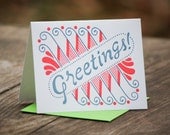 set of five GREETINGS letterpress cards