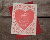 set of five hand-printed letterpress JE T'AIME cards