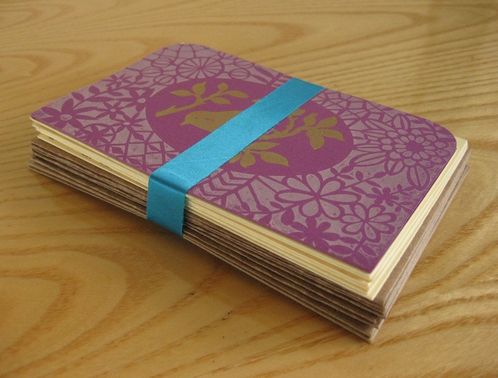 set of nine hand-printed cards, Fern assortment