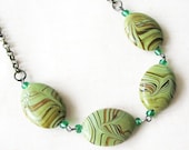 Green and Brown Beaded Necklace - Avocado Swirl - Under 30 - pulpsushi
