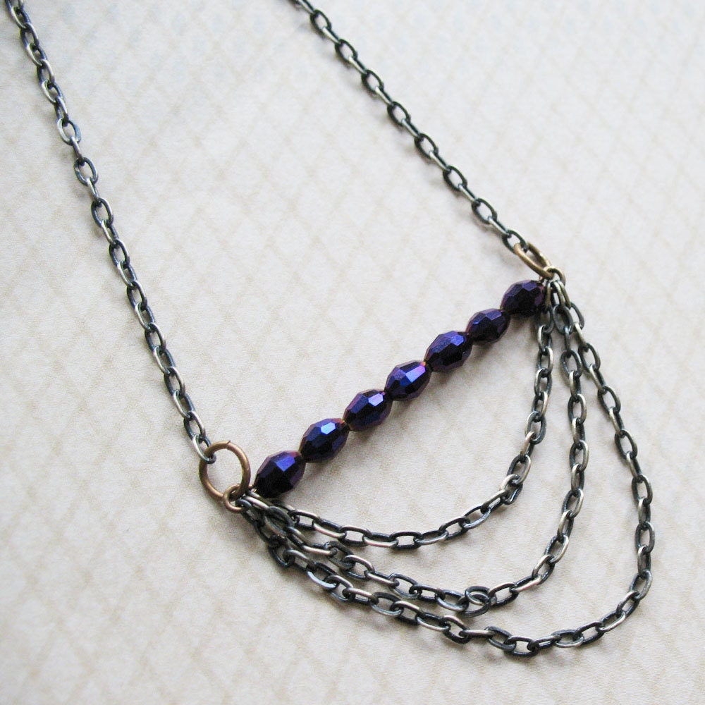 Royal Purple Czech Bead and Multi-Strand Chain Necklace