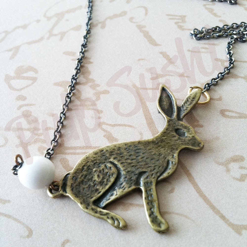 Bunny Rabbit Necklace Antique Brass Necklace - Some Bunny Loves You - Vintage Inspired