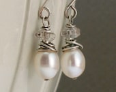 Soraya - Ivory Pearl Earrings with Quartz on Oxidized Sterling Silver