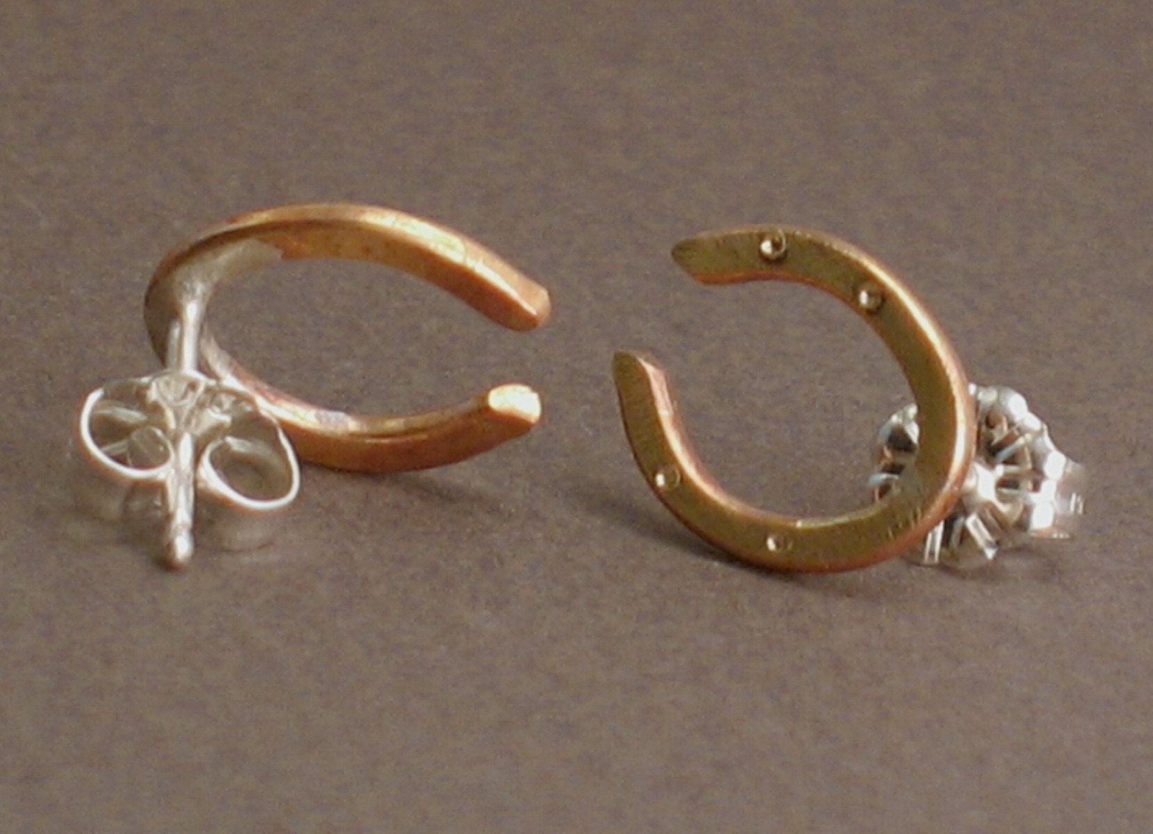 For Luck - Brass Horseshoe Stud Earrings on Sterling Silver Posts - Featured in LUCKY MAGAZINE