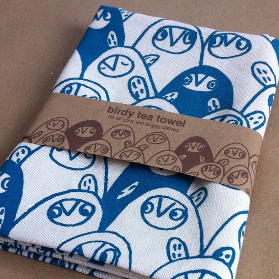 blue Birdy tea towel