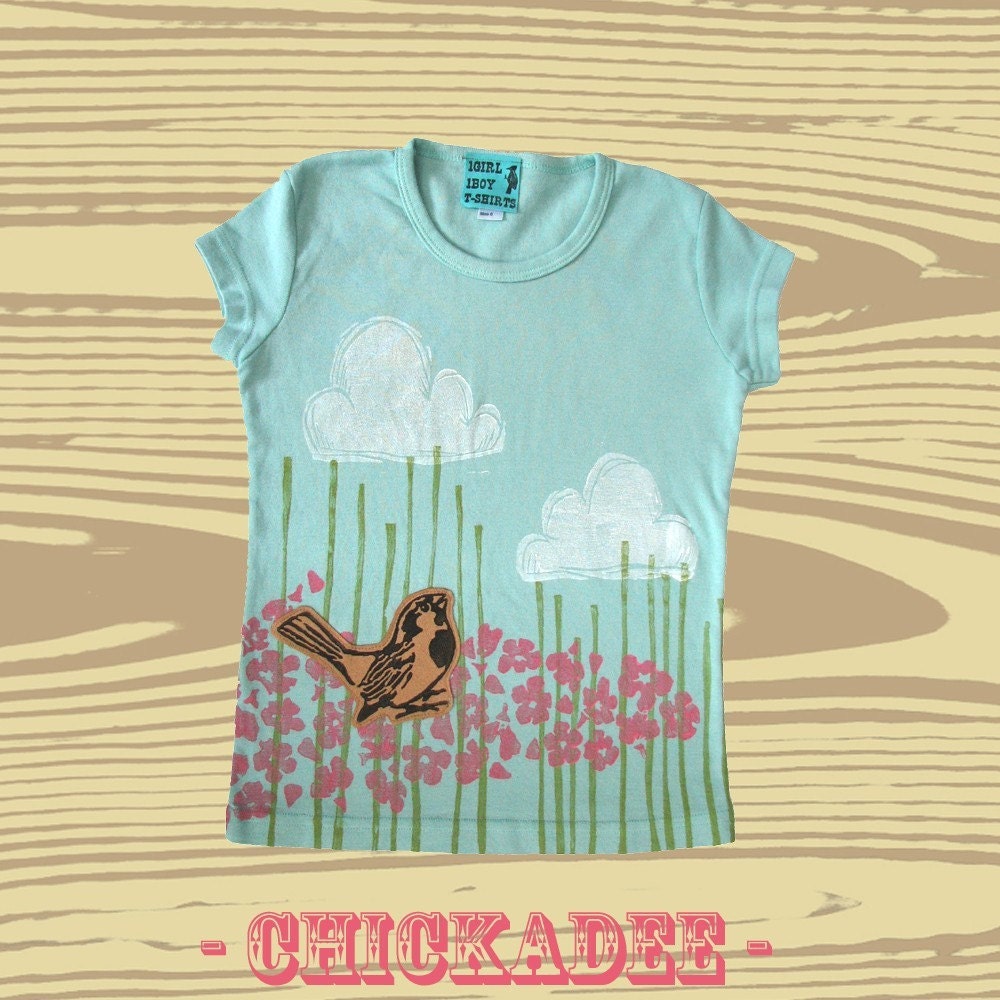Youth Hand Dyed Block Printed Chickadee Cap Sleeve