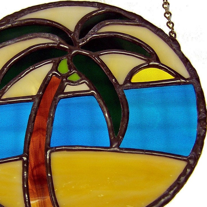 Tropical Palm Tree Stained Glass Suncatcher by creationsinglass