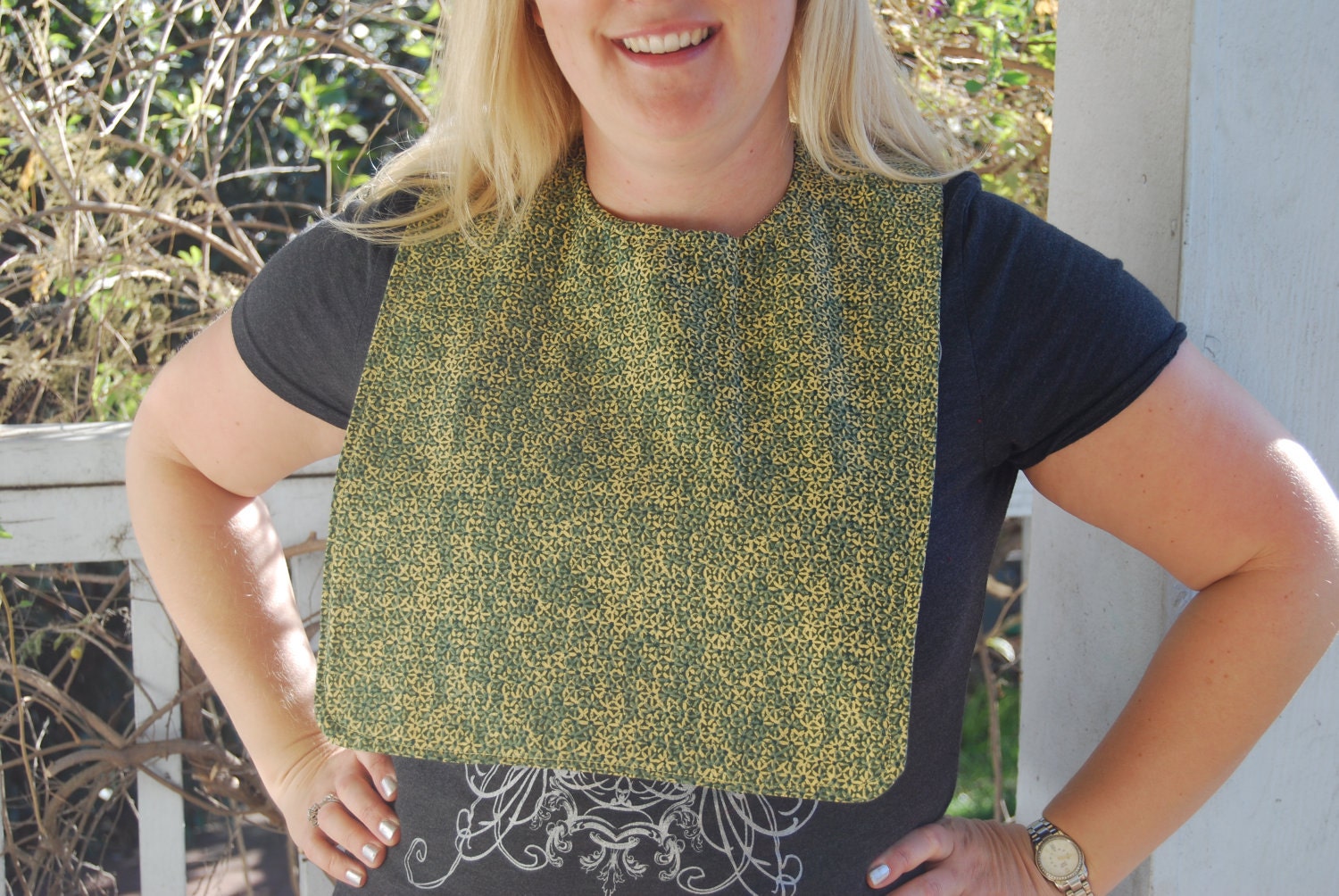 Pretty Green Flowers Adult Bib