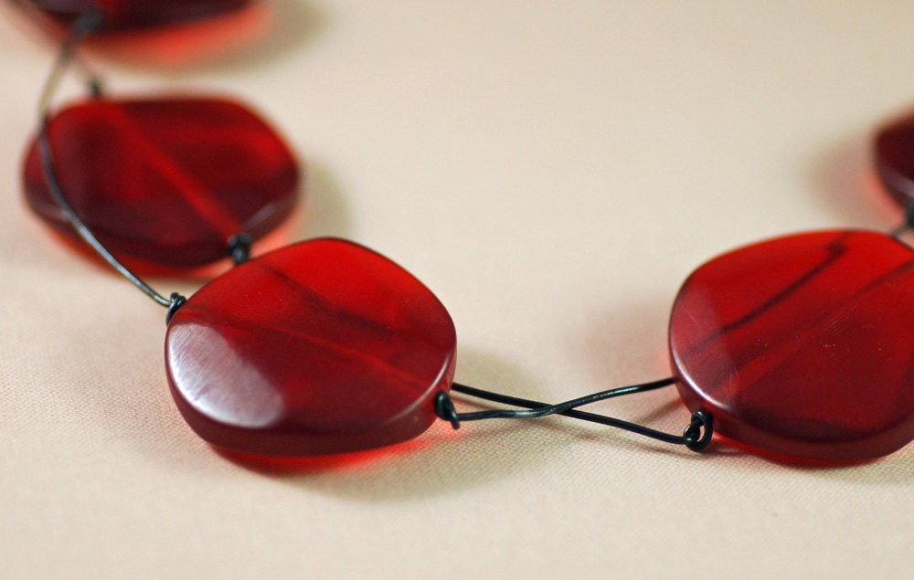 Candy Apple Red Necklace Featuring Recycled Telephone Wire