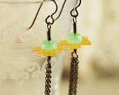 Tassel Earrings Featuring Sunny Yellow Vintage Lucite Flowers & Jadeite Crystals