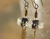 Vintage-Inspired Tassel Earrings Featuring Gunmetal and Clear Molded Glass