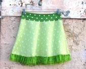 Fleur de Lime MINISKIRT from vintage fabric skirt - white & green summer skirt polka dots girls teens womens skirt absinthe neon clothing