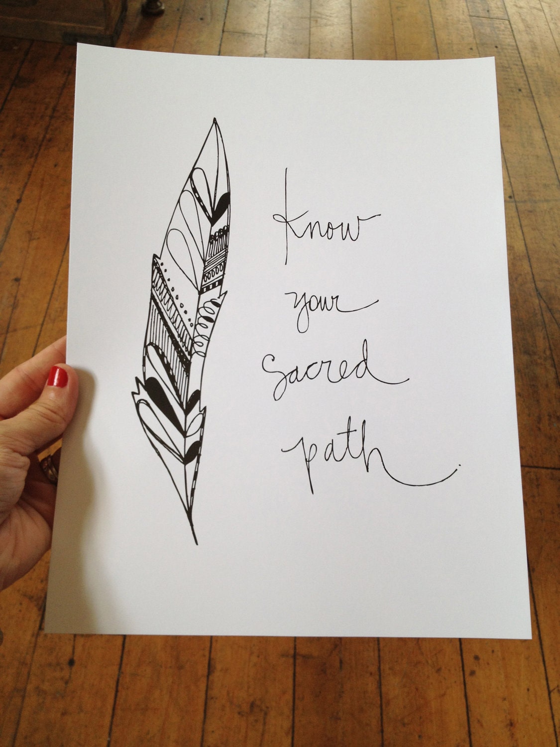 know your sacred path - no. 2 - 9x12 inch print - feather wisdom series - paint or color your own