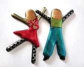 Two Friends People Pin, Children Pin, Boy and Girl Pin, Friendship Pin - PatchworkPeoplePins