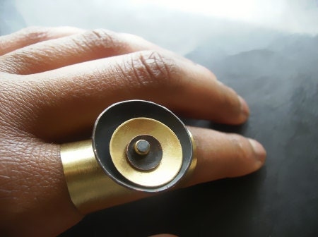 Oxidized Copper and Brass Disc Ring Ring