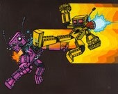 Battle Without Honor Or Humanity original painting of robots fighting