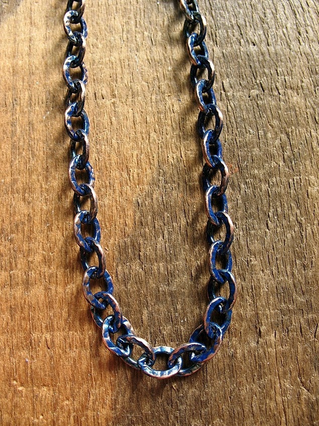 Peacock Blue Patina - Textured Medium Copper Chain