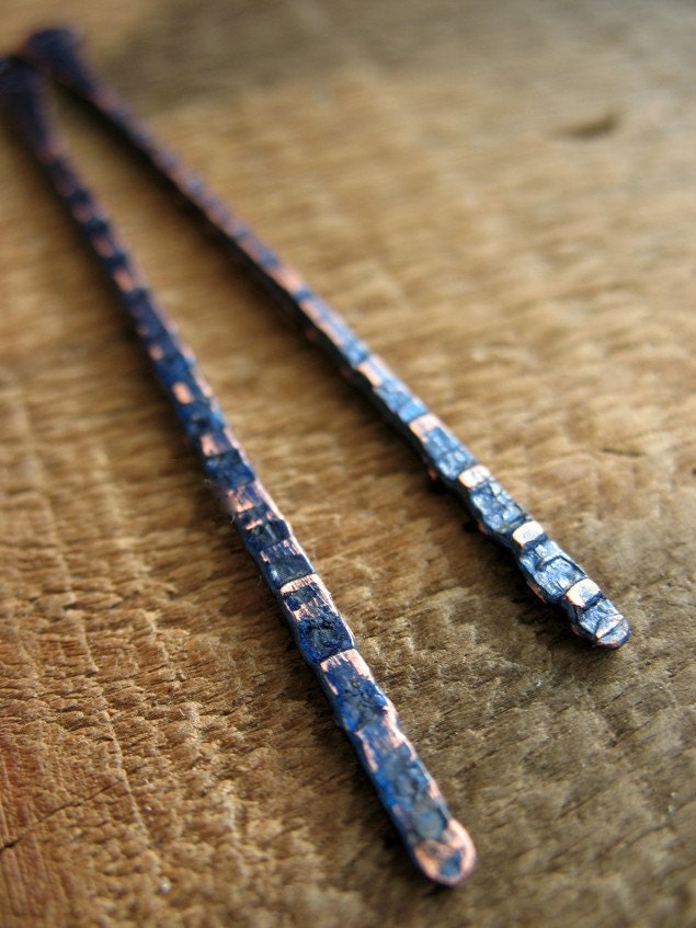 Peacock Blue Notched Sticks - set of 2