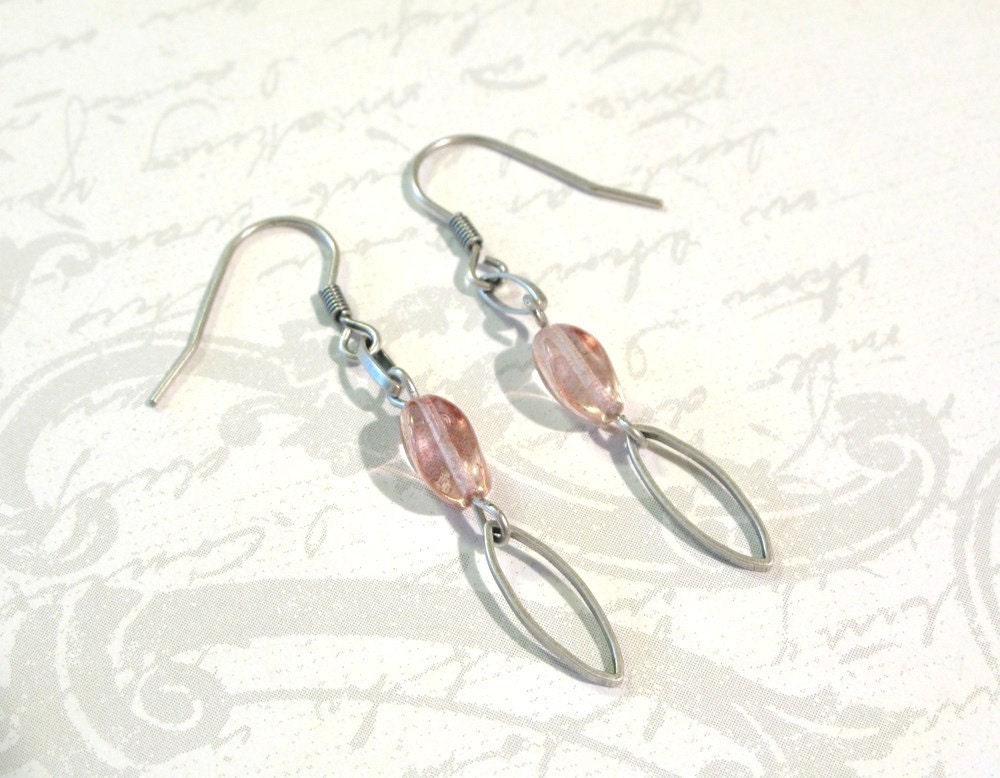 Elegant Long Pink Matt Silver Earrings