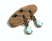 Antique Brass Amazonite Gemstone Tear Drop Earrings