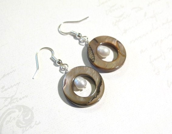 Pearl in Bronze Mother of Pearl Earrings