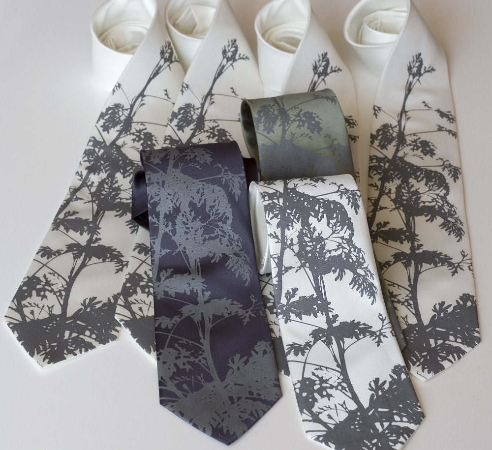 13 microfiber custom wedding neckties. Matching screenprinted design. Groomsmen vegan-safe ties.