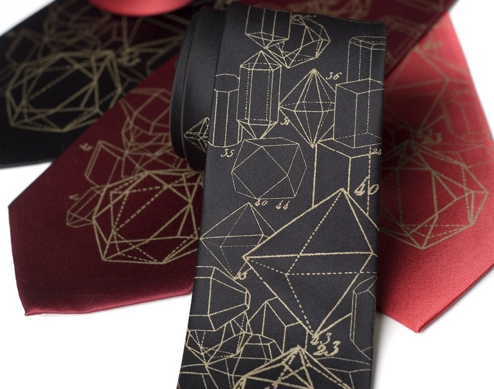 Crystalline formation tie. "Crystal Math." Metallic antique brass print. Men's silkscreen necktie.