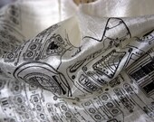 Rocket Science. Apollo cockpit scarf. Woven fair trade silk, silkscreened black on cream or silver.