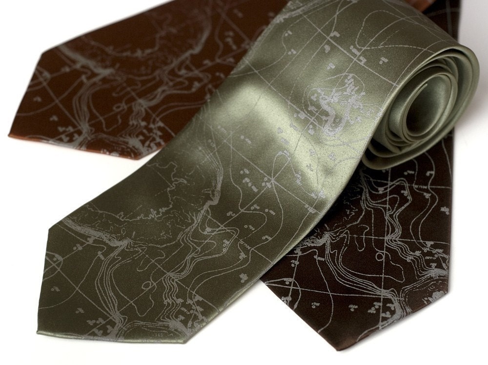 Topographical Error necktie - earth tones seafloor contour map. Screenprinted microfiber tie.