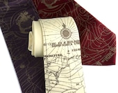 Maritime map necktie, "Bermuda Triangle." Screen printed men's microfiber tie, antique brass ink. Choose color & standard or narrow width.