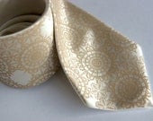 Cottage Lace cream silk necktie. Silkscreen tie, warm cream print.