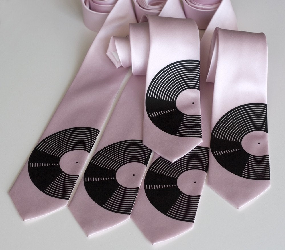 Vinyl Record, silkscreen NARROW necktie, microfiber.