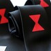 Black widow necktie. Black silk spider necktie. Silkscreened tie, red print.